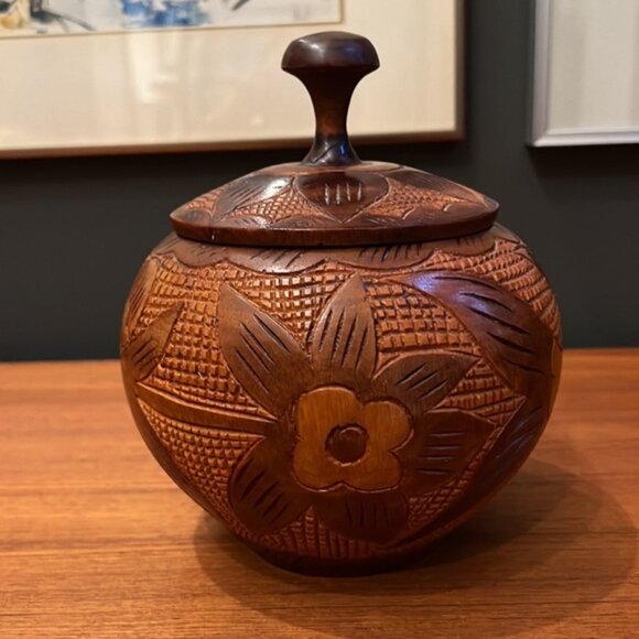 Handmade handcrafted hand carved wood jewellery box unknown origin - Picture 4 of 6